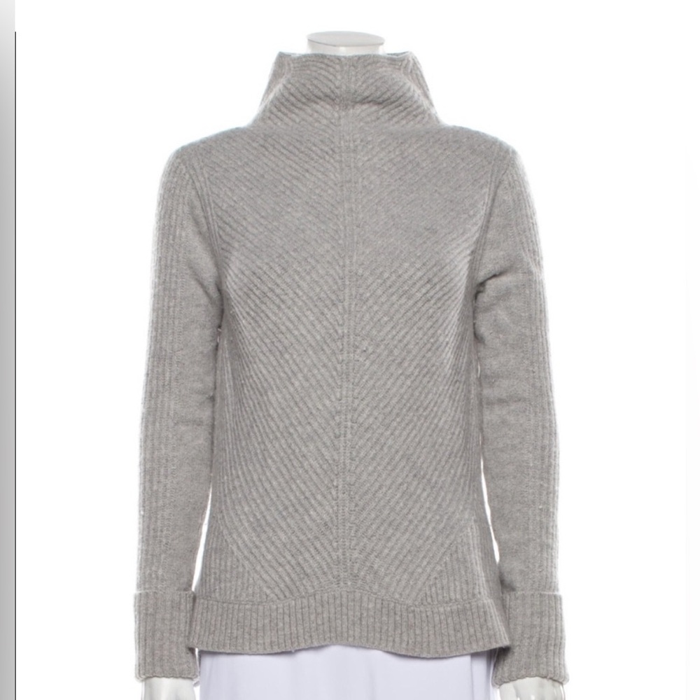 Vince Gray Wool Cashmere Directional Rib Turtleneck Sweater Women's size Small